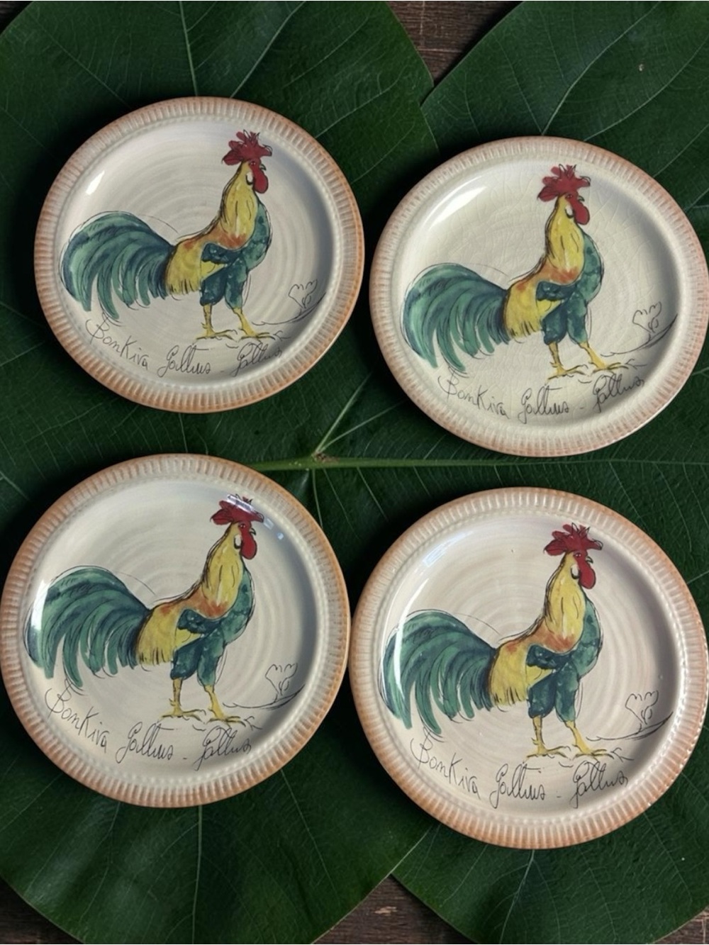 Pottery Barn Bon Kiva Rooster Salad Plates 9.5” Set of 4 Farmhouse